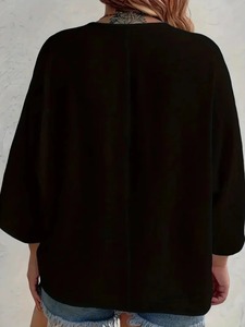 Camiseta de Talla Grande para Mujer, Cuello en V, Color Sólido, 100% Algodón, Material Transpirable para Viajes de Primavera/Verano, Ropa Casual - Product Image 5