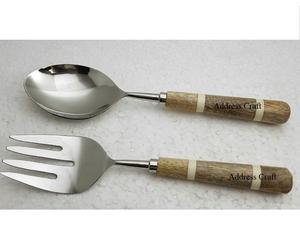 Juego de servidor de ensalada de acero inoxidable 18/8 con mango de madera para regalos, eventos y vajilla, cubiertos a precio mayorista - Product Image 4