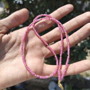 AAA+ Pink Sapphire Faceted Rondelle Beads Sterling Silver <b>Statement</b> <b>Necklace</b> 3mm Genuine Natural Wedding - Product Image 4
