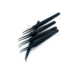 Pinces à épiler RMI en acier inoxydable de haute qualité, poignée diamantée, couleur plasma noir brillant, ensemble de différentes pointes - Product Image 5