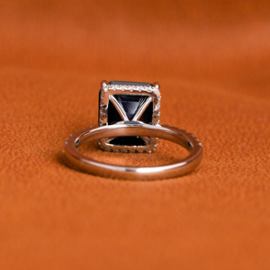 18KT <b>Solid</b> Gold Emerald Cut Hidden Halo Engagement Ring Luxury Fashion Lab Grown Dark Blue Diamond Trendy Style Certified Ring - Product Image 4