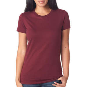 T-shirt pour femme de couleur bordeaux, col rond, manches courtes, taille plus, uni, teint, décontracté, mode, vente en gros, prix bas, qualité fiable - Product Image 4
