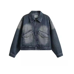 Chaqueta de Mezclilla Lavada para Hombre, Color Sólido, Cierre de Botones, Cuello Camisero, Prenda Exterior Informal de Otoño, Corte Regular, Material de Algodón - Product Image 2