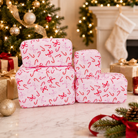 Sac cosmétique en nylon rose de Noël prêt à être expédié, motif nœud coquette, pochette de voyage légère, étanche, organiseur de maquillage