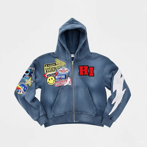 Sweat à capuche surdimensionné pour homme en coton lourd délavé à l'acide, avec logo brodé délavé, fermeture éclair vintage - Product Image 4