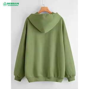 เสื้อฮู้ดซิปสีเขียวมะกอกแบบยูนิเซ็กซ์ ทรงโอเวอร์ไซส์ สีพื้น ผ้าเฟรนช์เทอร์รี่ แขนปกติ เหมาะสำหรับใส่ในฤดูใบไม้ร่วง - Product Image 4