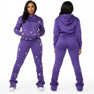 Nouveautés Femmes Ensemble 2 pièces Survêtement à capuche en molleton bouclé de grammage moyen, coupe ajustée, manches longues, avec empiècements latéraux en molleton - Product Image 6