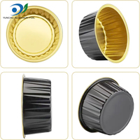 Moules à pâtisserie jetables en aluminium noir et or de 125 ml/4,4 oz, contenants ronds en aluminium pour mini-gâteaux et puddings