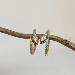 14K Solid Gold Natural Diamond <b>Snake</b> Hoop Earrings Fine <b>Jewelry</b>. - Product Image 4