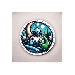 Reloj de pared de mesa silencioso de madera con estampado colorido, regalo de jugador de 50cm para entornos de juego - Product Image 4