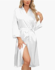 Ekouaer Femmes Doux Léger Vêtements De Nuit Complet À Manches Longues Satin Peignoir Naturel Longueur Au Sol Demoiselle D'honneur Robes Décontractées - Product Image 5