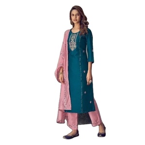 Nouveau beau menton-non avec travail intérieur et miroir et travail lourd avec lacets sur Chanderi Dupatta Kurtis - Product Image 2