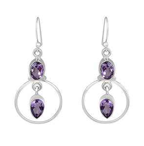 Pendientes colgantes de plata de ley 925 con piedras preciosas de amatista, pendientes clásicos elegantes, Pendientes chapados en plata a la moda para mujer. - Product Image 6