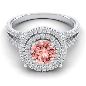 REYES Solitaire Round Cut 1.3Ct Morganite Gemstone <b>Ring</b> with Natural Diamonds 14K White Gold Wholesale Fine Jewelry for Women - Product Image 1