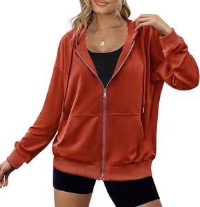 Nueva colección para mujer 100% algodón manga larga cuello redondo hombro pendiente Color sólido cómodo Casual Zip Hoodie mejor precio - Product Image 1