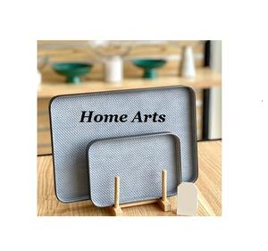 Plateau de service à dessert en bois et en cuir ensemble de deux plateaux de service de nourriture de taille différente pour la maison et l'hôtel - Product Image 1