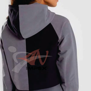 Sweat-shirt à capuche court pour femme de haute qualité, logo imprimé personnalisé, sweat-shirt d'hiver avec col à capuche flexible - Product Image 2