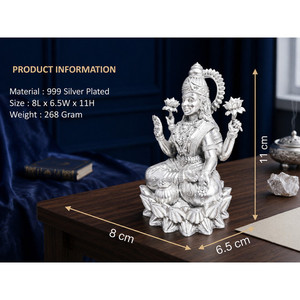 Ídolo de Lakshmi Chapado en Plata 999 de Jaipur Metals |   100% Latón |   8 x 6.5 x 11 cm |   268 g |   Templo y Regalos para el Hogar - Product Image 4