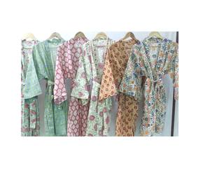 ชุดกิโมโนผ้าฝ้ายพิมพ์ลายบล็อกมาใหม่ชุดคลุมอาบน้ำสไตล์วินเทจสำหรับผู้หญิง - Product Image 1