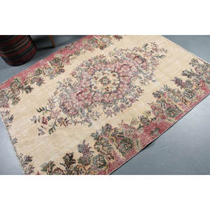 Tapis Turc Vintage Beige Rouge Motif Floral Grande Zone Rectangle 5 X 6.3ft Laine PP Matériel 10mm Latex pour Couloir Chambre Décor - Product Image 2