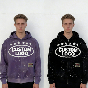 Sweat à capuche zippé personnalisé pour homme, design High Street, avec logo sur mesure, motif étoile peint au pistolet, en polaire, style streetwear décontracté - Product Image 1
