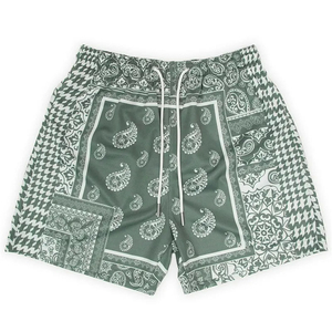 Pantalones cortos de diseñador con estampado de Paisley para hombre de alta calidad, malla antiarrugas de poliéster con bolsillos, patrón sólido - Product Image 2