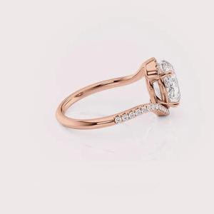 IGI Certified Oval Cut Lab Grown Diamond <b>Split</b> Shank Engagement-Wedding <b>Ring</b> with Hidden Halo in 14K Rose / White & Yellow Gold - Product Image 2