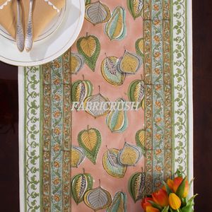 Bloc à main floral indien imprimé 100% pur coton chemin de Table en tissu saumon rose vert jaune pour décor de Table à manger usage domestique - Product Image 3