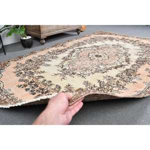 Traditional Beige <b>Brown</b> <b>Wool</b> Rug 5.4 X 9 ft Classic Vintage Turkish Design Patchwork Latex for Bedroom Use Hallway Rug - Product Image 4