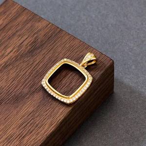 925 Plata de Ley 14K chapado en oro 10mm Cojín cuadrado colgante CZ ajuste piedras preciosas accesorios de joyería componentes encanto componente - Product Image 1