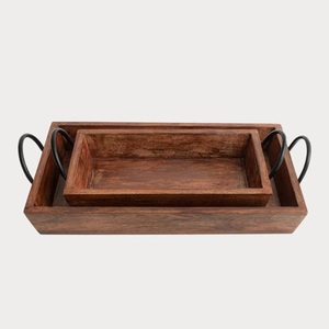 Bandeja DE SERVICIO DE MADERA hecha a mano de calidad superior Color natural Mejor diseño Bandeja de servicio hecha a mano a granel. - Product Image 5
