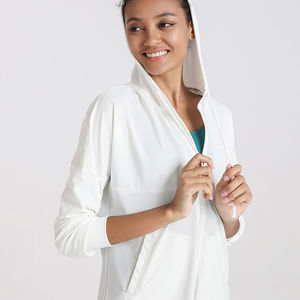 Sudadera con Capucha 100% Algodón Blanca para Mujer, Protección UV, Cierre Completo, Antiarrugas y Transpirable, Sudadera con Cremallera para Gimnasio - Product Image 1