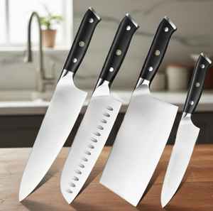 Juego de Cuchillos de Cocina Profesionales Modernos, Acero al Carbono, Hechos a Mano, Mango de Madera de Ébano Natural, Cuatro Piezas, Ambidiestros - Product Image 3