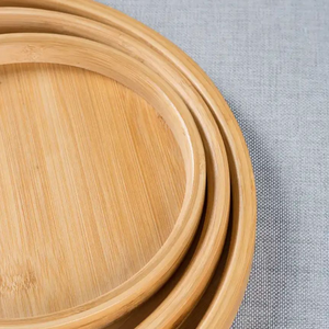 Natural Round Wood Eco-Friendly Serving Tray with Handles Extra Large <b>for</b> Food Storage Party Wedding Picnic - Product Image 3