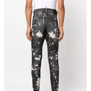 กางเกงยีนส์ผ้ายีนส์ผู้ชายสีดำกางเกงยีนส์ผ้ายืดเข้ารูปแบบรัดรูปมีสไตล์ขาดสีดำสำหรับผู้ชาย - Product Image 3