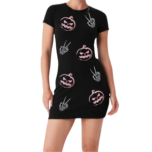 2024 usine décontracté Halloween effrayant et mignon femmes Midi robes en coton de qualité supérieure avec paillettes et motifs perlés - Product Image 3