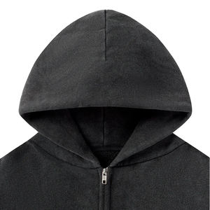 Meilleur sweat à capuche vintage noir 450 GSM avec fermeture éclair, délavage acide, coupe et couture premium, 100% coton, logo personnalisable, motif imprimé hiver - Product Image 4