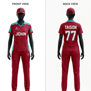 Uniforme de cricket pour hommes, 140g, polyester interlock, manches courtes, marron, bleu ciel, panneau latéral, sublimation, logo personnalisé, kit d'équipe, OEM, ODM - Product Image 1
