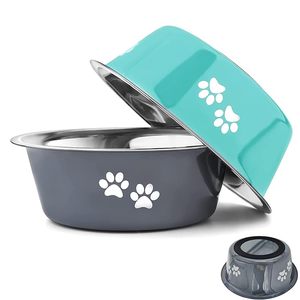 Bol d'Alimentation en Acier Inoxydable pour Chat et Chien Style Mignon Lavable et Pliable Bol de Voyage Arrondi Silicone Eau Vente en Gros Antidérapant - Product Image 1