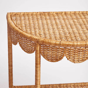 Vintage Honey Scalloped <b>Rattan</b> Half Moon <b>Table</b> for Living Room Handcrafted Wicker Side <b>Table</b> Tea <b>Table</b> for Home Hotel Decoration - Product Image 3