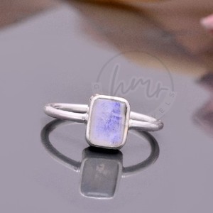Beautiful Custom Made Raw Rough Rainbow <b>Moonstone</b> Classic Christian Minimalist 925 Sterling Silver Bezel <b>Ring</b> 7x9mm Women's - Product Image 3