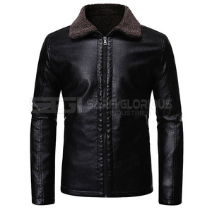 Chaqueta de cuero genuino con logotipo personalizado 2025 para hombre, chaquetas de cuero de moda de Primavera de retazos ajustadas de manga larga - Product Image 5