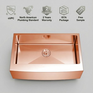 Évier de cuisine certifié CUPC, style ferme, en acier inoxydable 304, à façade frontale, finition Nano Or Rose, fait main, cuve unique, 30x20 po, calibre 18 - Product Image 4
