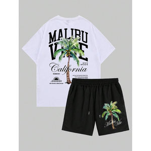 Camiseta de manga corta con logotipo personalizado de estilo callejero para hombre de alta calidad, pantalones cortos con estampado de vacaciones, conjunto de 2 uds de talla grande - Product Image 2