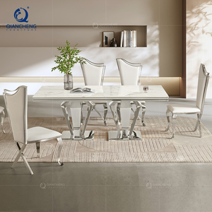 QIANCHENG Nhà Cung Cấp Đồ Nội Thất Gia Đình Sang Trọng Oem Trung Quốc Bộ Bàn Phòng Ăn Bằng Đá Cẩm Thạch Nhân Tạo Màu Trắng Kèm Ghế - Product Image 2