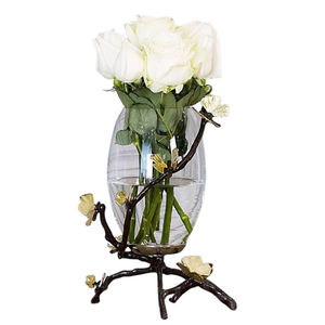 Florero de mesa de Metal de aluminio chapado en oro con textura martillada, florero de hierro costero de lujo para decoración del hogar - Product Image 5