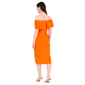 Nhà sản xuất và nhà cung cấp đầm ôm sát màu cam cho bé gái và phụ nữ, chất liệu dệt kim mềm mại, thích hợp cho trang phục thường ngày và trang trọng - Product Image 2