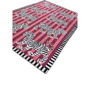 Tapis en laine tissée plate Alhambra rose et violet, fait main, motif animal abstrait, design rectangulaire, pelucheux pour chambre et couloir ADWP-13063 - Product Image 2
