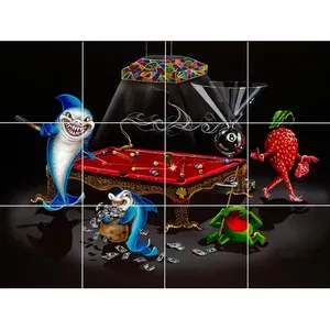 Animales divertidos peces y tiburones jugando piscina billar cerámica azulejo Mural Backsplash para muebles de cocina - Product Image 1