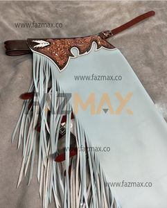 Chaps Western Cowboy faits à la main pour sports de plein air avec franges chaps de course de chevaux en cuir originaux - Product Image 3